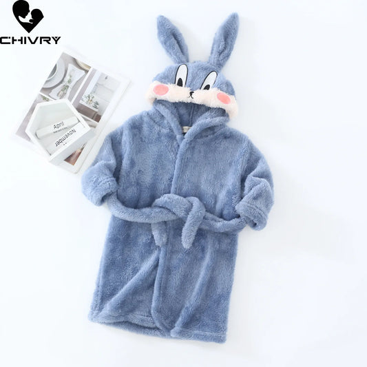 Nuovo accappatoio con cappuccio per neonati Autunno/Inverno 2021, accappatoio per bambini, pigiama caldo in flanella per bambini e bambine, accappatoio in peluche con coniglietto dei cartoni animati.