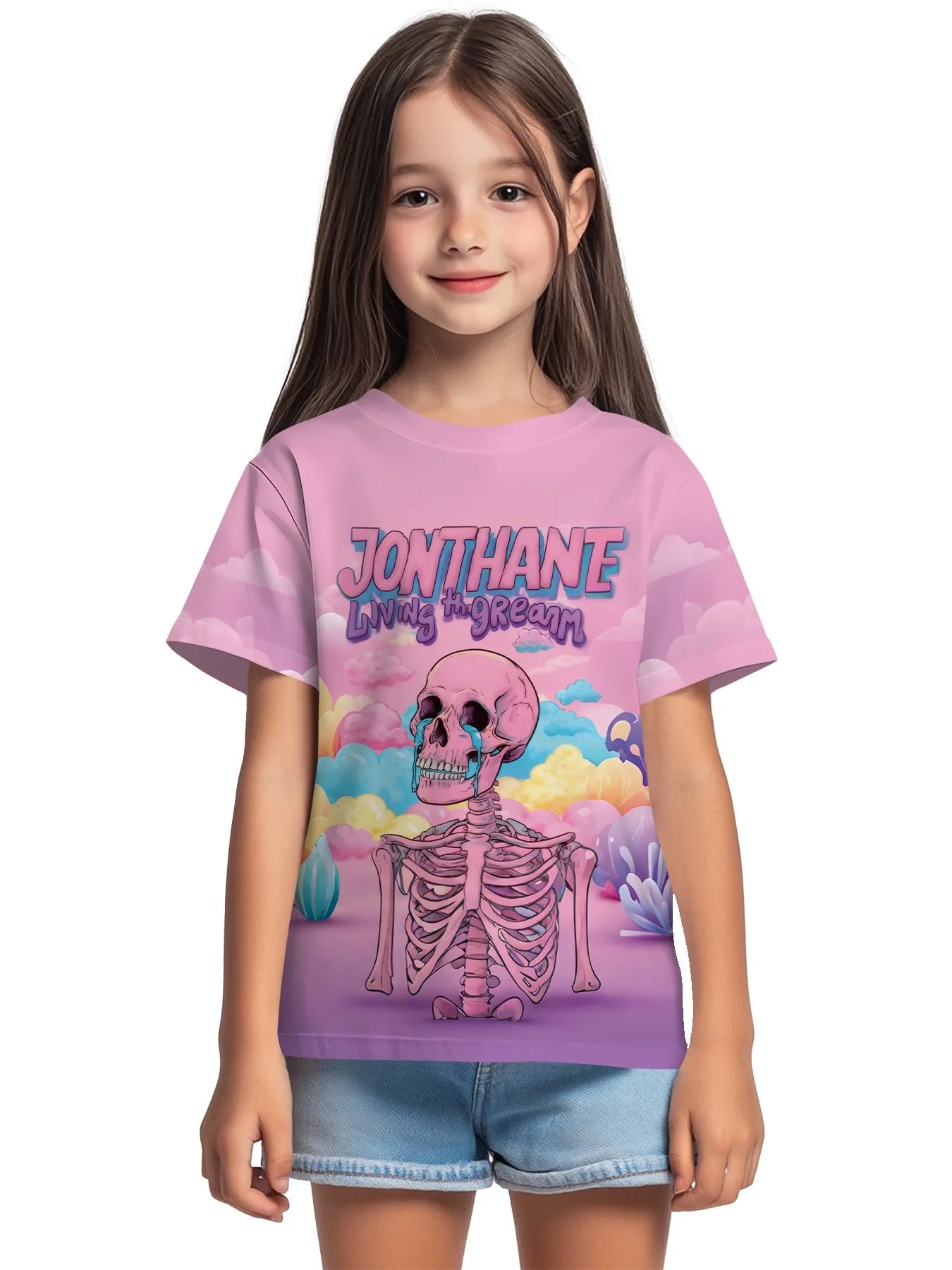 T-shirt a maniche corte con scollo rotondo da ragazza, modello coreano, vestibilità ampia, casual e versatile, estate 2025.