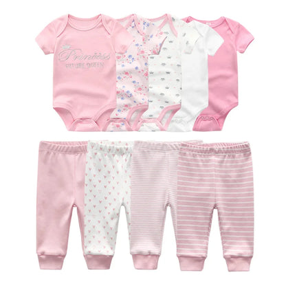Abbigliamento unisex per neonati in cotone, 6/9/10 pezzi, body e pantaloni, maniche corte, per neonati maschietti.