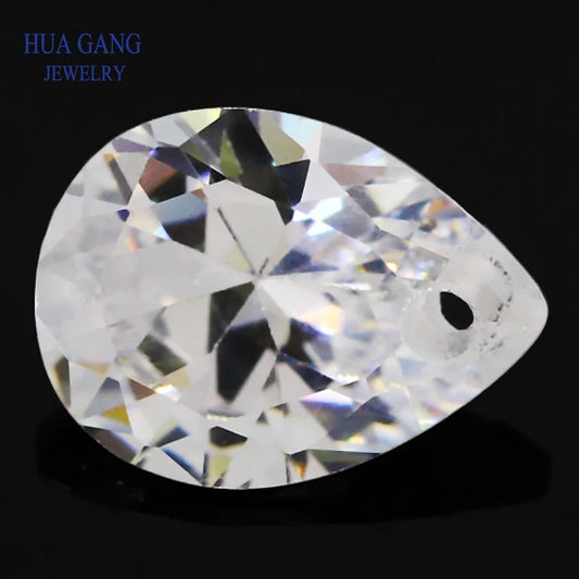 Pietra di zirconia cubica bianca brillante a foro singolo AAAAA a forma di pera per la creazione di gioielli 4x6~15x20mm Perline di CZ sciolte di alta qualità