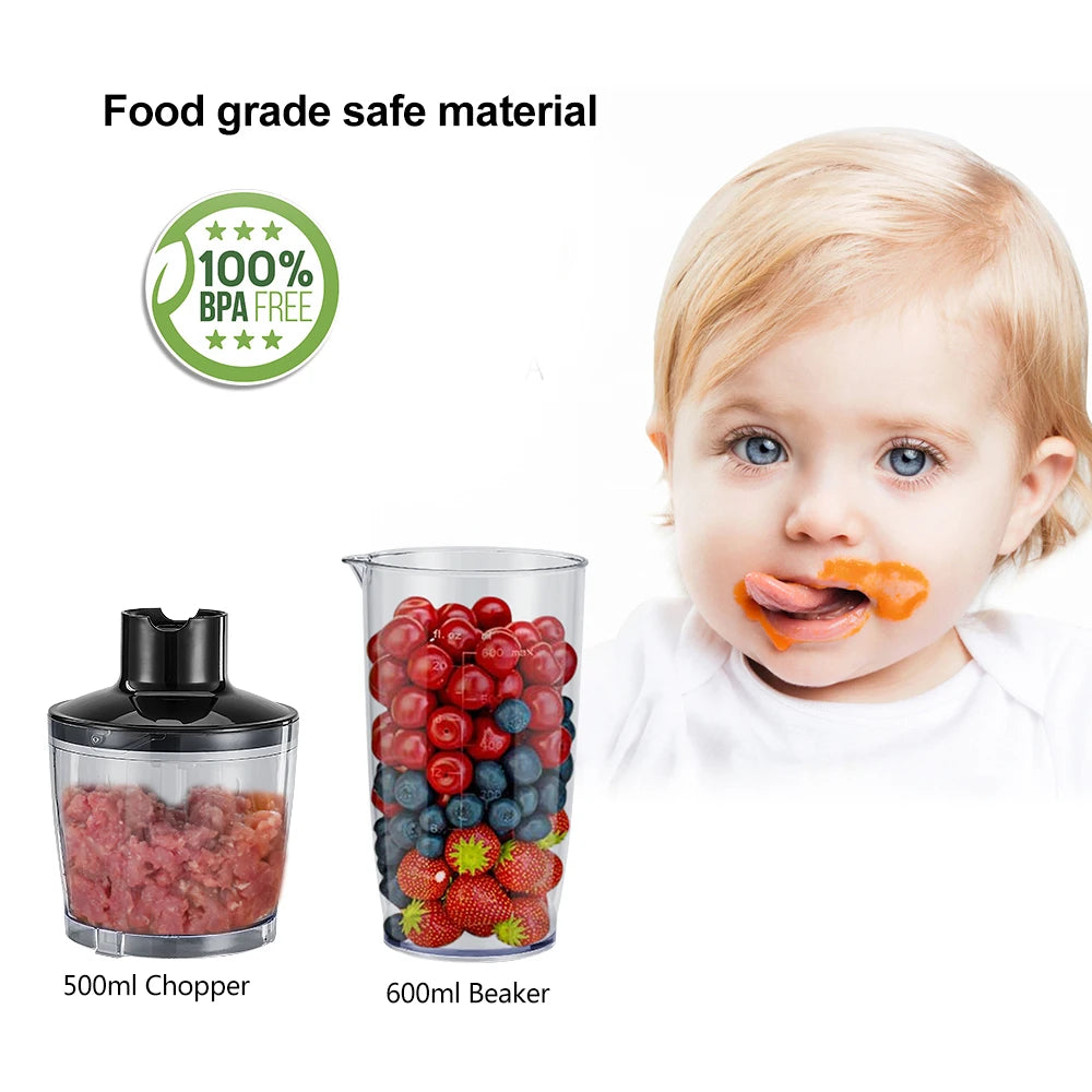 Frullatore a immersione BioloMix 4 in 1 ad alta potenza da 1200 W, con tritatutto e bicchiere per frullati, lame per ghiaccio in acciaio inossidabile
