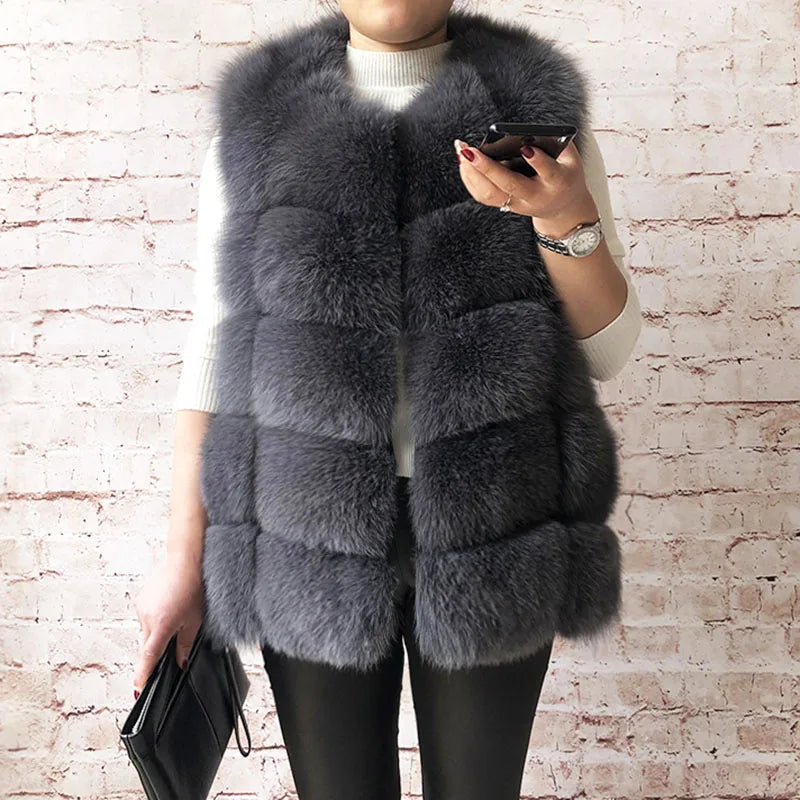 Gilet in vera pelliccia di volpe di alta qualità da donna, 100% vera pelliccia naturale, giacca in vera pelliccia alla moda 2019, cappotto in vera pelle