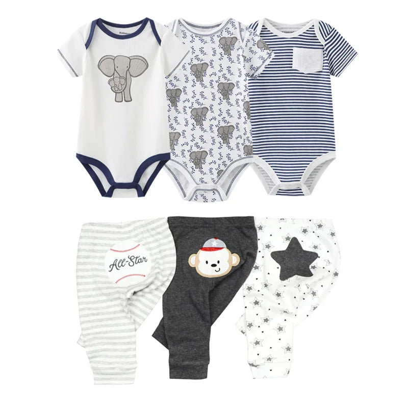 Abbigliamento unisex per neonati in cotone, 6/9/10 pezzi, body e pantaloni, maniche corte, per neonati maschietti.