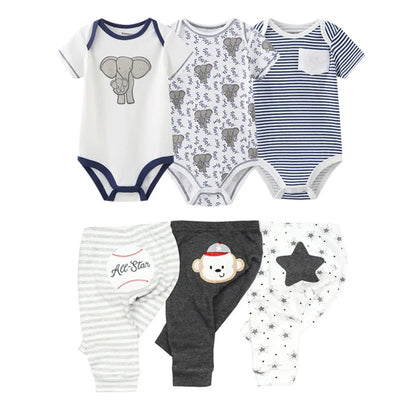 Abbigliamento unisex per neonati in cotone, 6/9/10 pezzi, body e pantaloni, maniche corte, per neonati maschietti.
