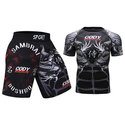 Completo sportivo da uomo Cody Lundin con stampa 3D, ideale per MMA, Jiu-jitsu, kickboxing, allenamento fitness e abbigliamento sportivo.