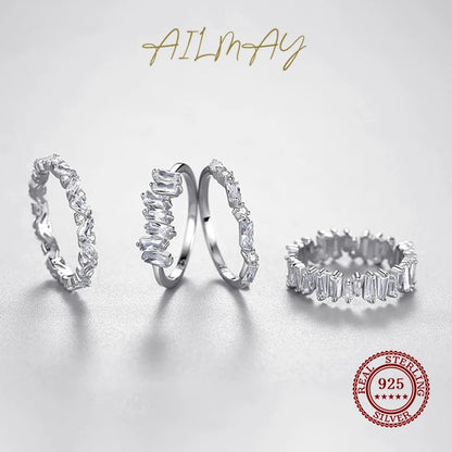 Anelli da donna Ailmay in autentico argento sterling 925 con zirconi cubici, classici e di lusso, perfetti per matrimoni e occasioni speciali.