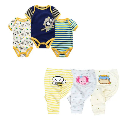 Abbigliamento unisex per neonati in cotone, 6/9/10 pezzi, body e pantaloni, maniche corte, per neonati maschietti.
