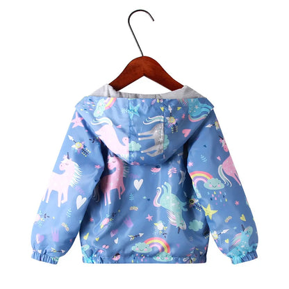 Giacca primaverile per bambine, cappotti con cappuccio, motivo unicorno arcobaleno, abbigliamento per bambine, capospalla, giacca a vento per bambini, giacche autunnali per bambine.