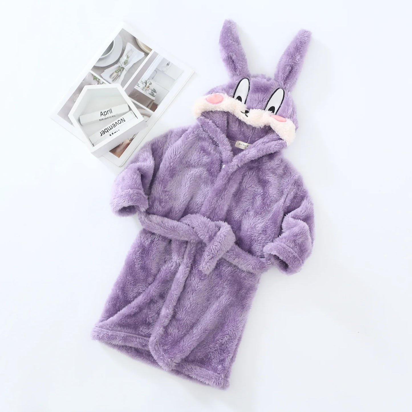 Nuovo accappatoio con cappuccio per neonati Autunno/Inverno 2021, accappatoio per bambini, pigiama caldo in flanella per bambini e bambine, accappatoio in peluche con coniglietto dei cartoni animati.