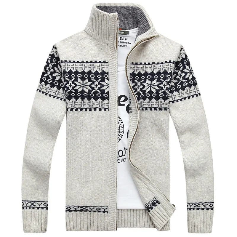Cardigan da uomo a maglia Fair Isle con zip intera, collo alto, motivo nordico, maglione spesso, giacca, maglia casual multicolore per l'autunno