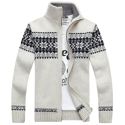 Cardigan da uomo a maglia Fair Isle con zip intera, collo alto, motivo nordico, maglione spesso, giacca, maglia casual multicolore per l'autunno