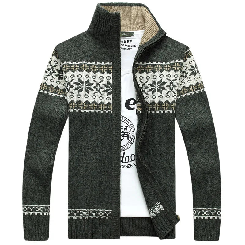 Cardigan da uomo a maglia Fair Isle con zip intera, collo alto, motivo nordico, maglione spesso, giacca, maglia casual multicolore per l'autunno