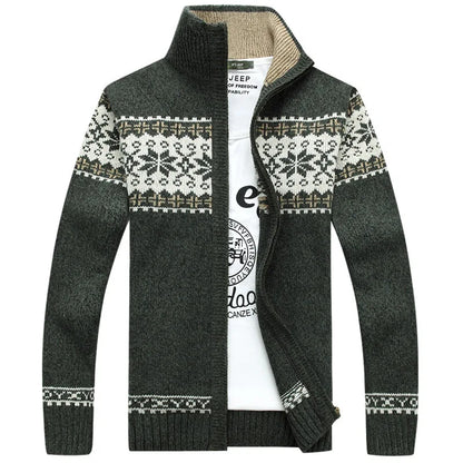 Cardigan da uomo a maglia Fair Isle con zip intera, collo alto, motivo nordico, maglione spesso, giacca, maglia casual multicolore per l'autunno