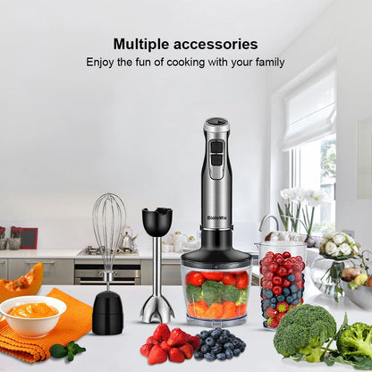 Frullatore a immersione BioloMix 4 in 1 ad alta potenza da 1200 W, con tritatutto e bicchiere per frullati, lame per ghiaccio in acciaio inossidabile