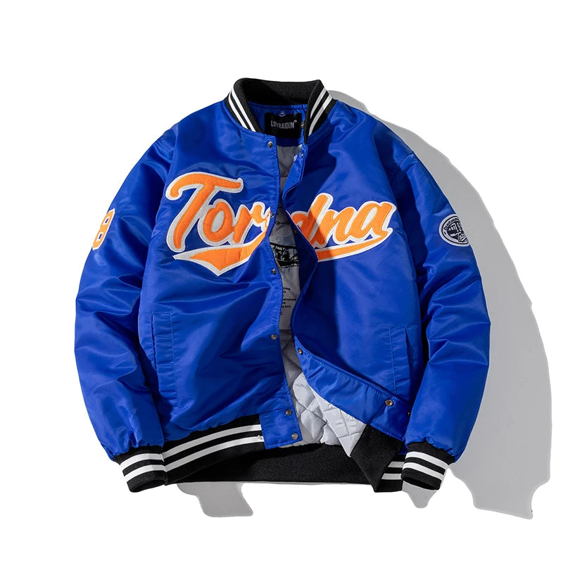 Giacca invernale vintage uomo donna, giacca da baseball hip hop, ricamo con lettere, streetwear, cappotto con cappuccio, abbigliamento casual alla moda per coppie.