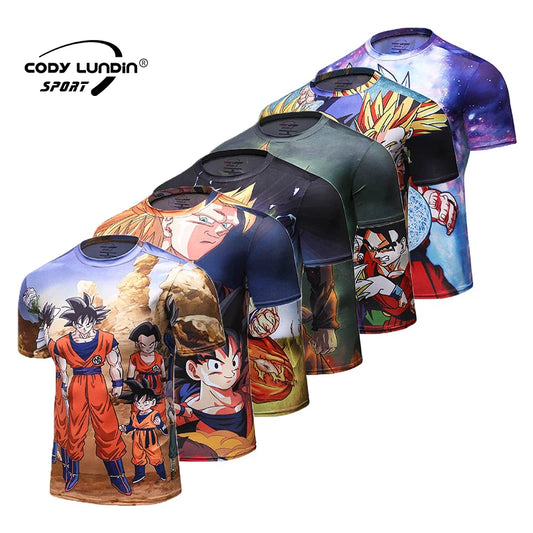Maglietta da uomo con stampa integrale di personaggi anime, con grafica 3D.