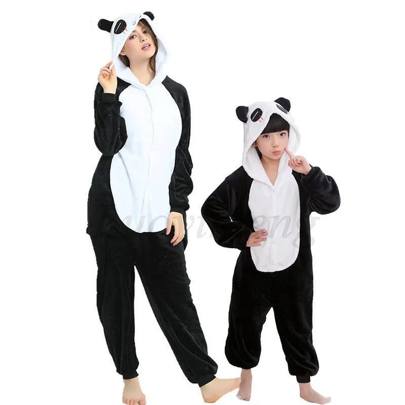 Set di pigiami Kigurumi per bambini e bambine, pigiami panda unicorno per donne, pigiami pigiama tutina gatto per adulti, pigiami invernali caldi per bambini