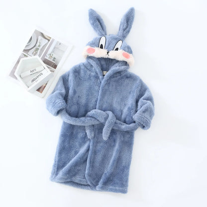 Nuovo accappatoio con cappuccio per neonati Autunno/Inverno 2021, accappatoio per bambini, pigiama caldo in flanella per bambini e bambine, accappatoio in peluche con coniglietto dei cartoni animati.