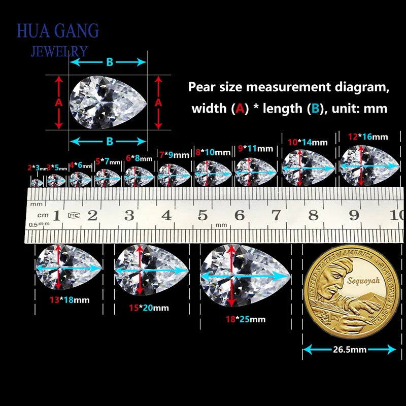 Pietra di zirconia cubica bianca brillante a foro singolo AAAAA a forma di pera per la creazione di gioielli 4x6~15x20mm Perline di CZ sciolte di alta qualità
