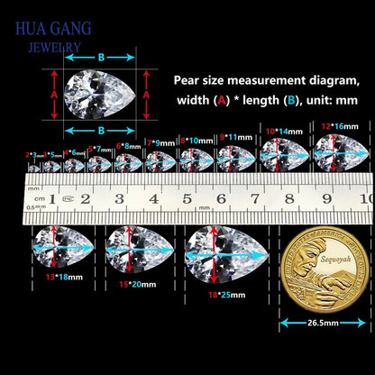 Pietra di zirconia cubica bianca brillante a foro singolo AAAAA a forma di pera per la creazione di gioielli 4x6~15x20mm Perline di CZ sciolte di alta qualità