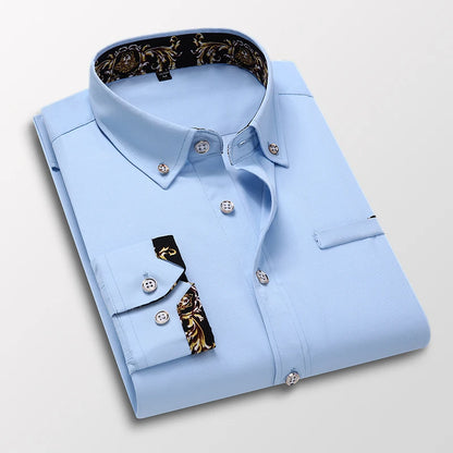 Abbigliamento maschile Arrivo Uomo Camicia Moda Casual Manica Lunga Abito Maschile Social Business Marchio Camicia Morbida Sarchiatura Camicie Bianche
