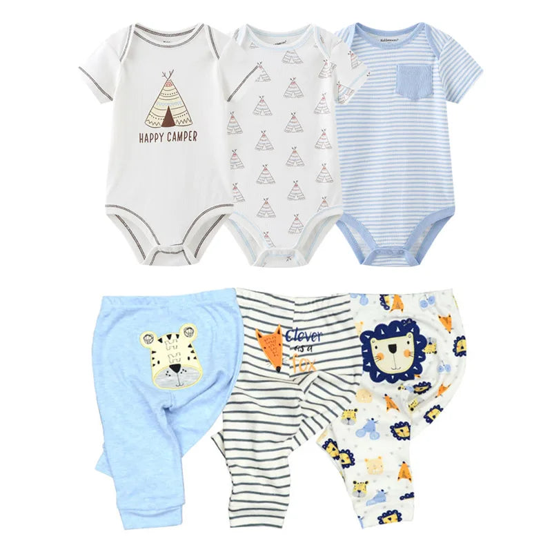 Abbigliamento unisex per neonati in cotone, 6/9/10 pezzi, body e pantaloni, maniche corte, per neonati maschietti.