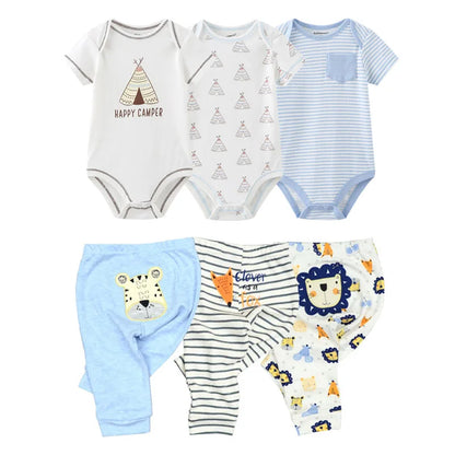 Abbigliamento unisex per neonati in cotone, 6/9/10 pezzi, body e pantaloni, maniche corte, per neonati maschietti.