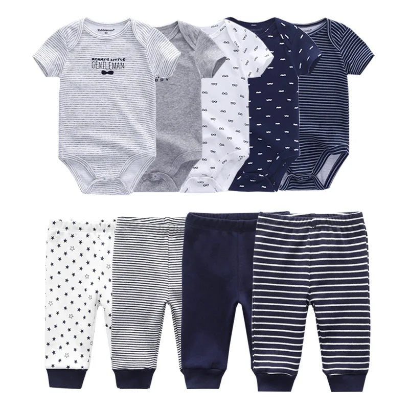 Abbigliamento unisex per neonati in cotone, 6/9/10 pezzi, body e pantaloni, maniche corte, per neonati maschietti.