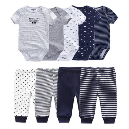 Abbigliamento unisex per neonati in cotone, 6/9/10 pezzi, body e pantaloni, maniche corte, per neonati maschietti.