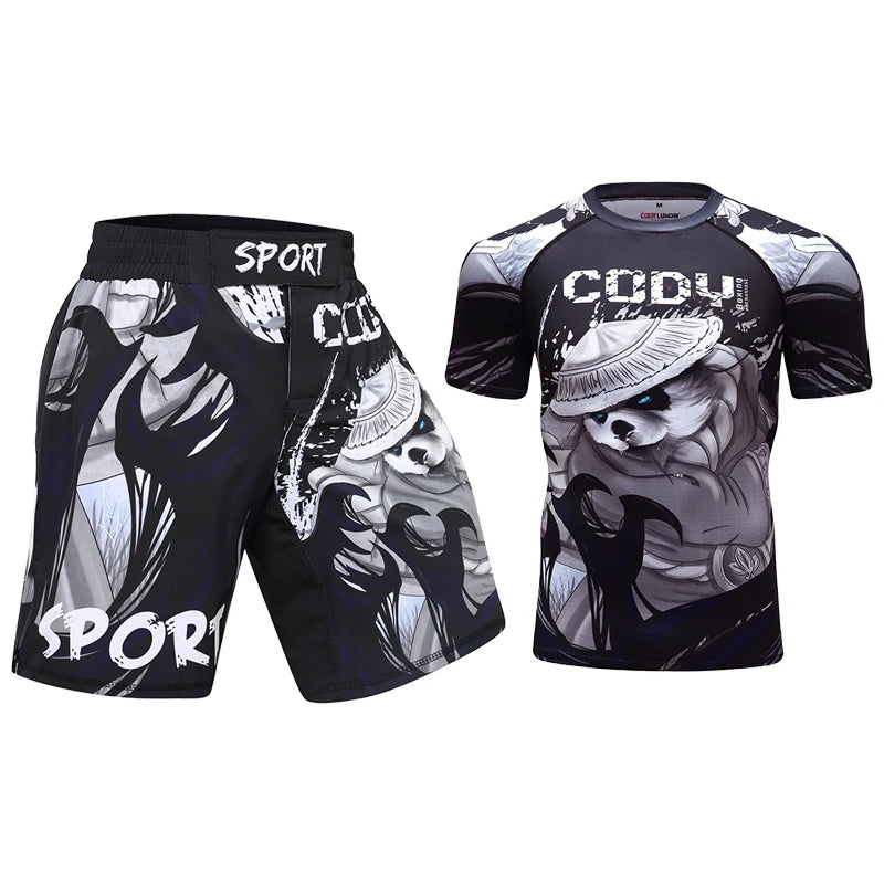 Completo sportivo da uomo Cody Lundin con stampa 3D, ideale per MMA, Jiu-jitsu, kickboxing, allenamento fitness e abbigliamento sportivo.