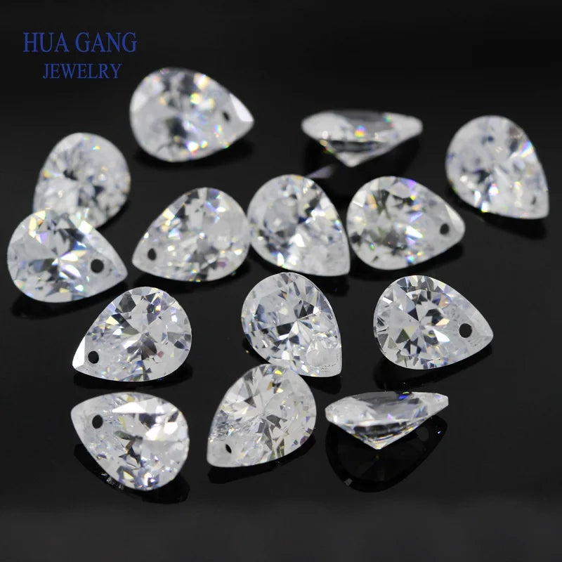 Pietra di zirconia cubica bianca brillante a foro singolo AAAAA a forma di pera per la creazione di gioielli 4x6~15x20mm Perline di CZ sciolte di alta qualità