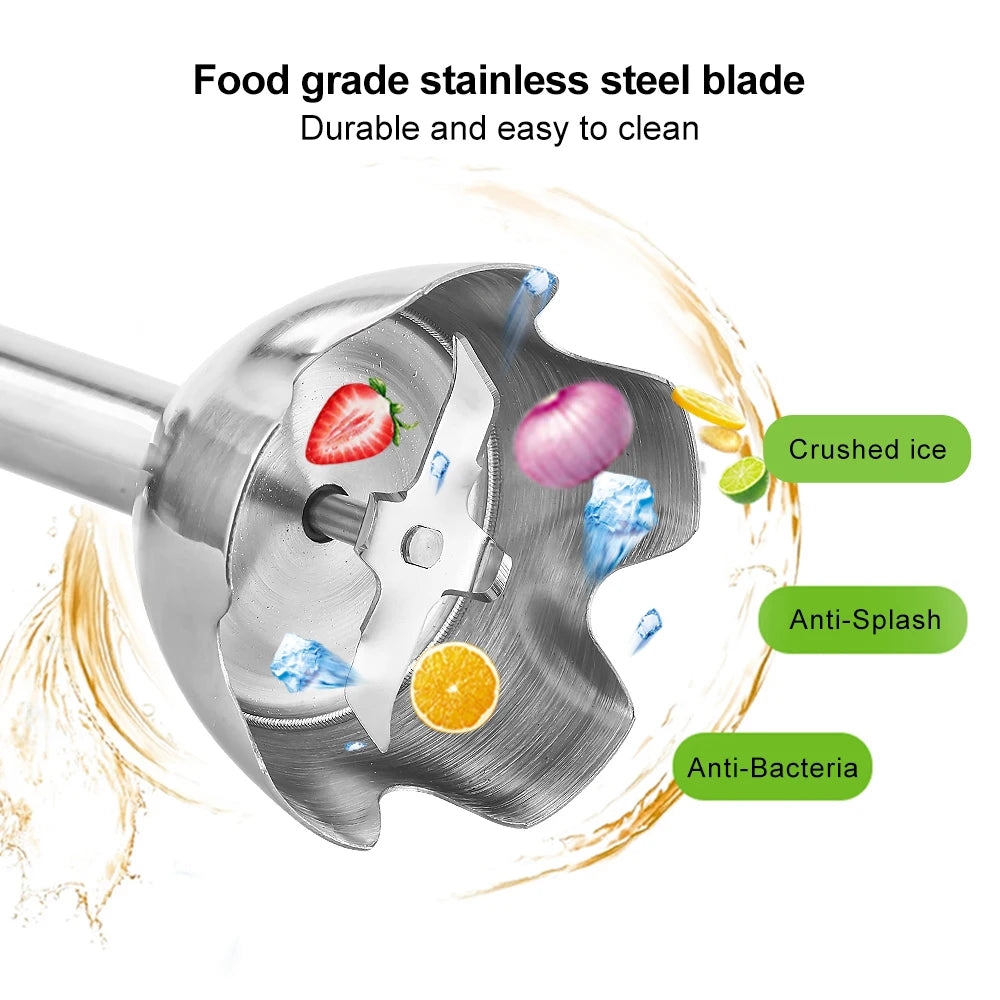 Frullatore a immersione BioloMix 4 in 1 ad alta potenza da 1200 W, con tritatutto e bicchiere per frullati, lame per ghiaccio in acciaio inossidabile