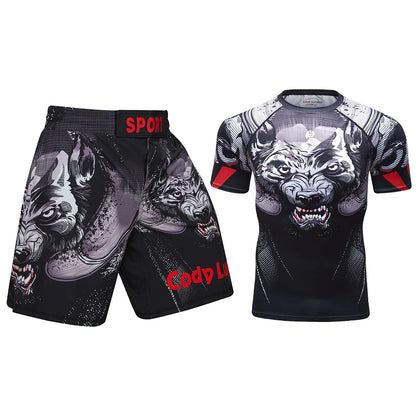 Completo sportivo da uomo Cody Lundin con stampa 3D, ideale per MMA, Jiu-jitsu, kickboxing, allenamento fitness e abbigliamento sportivo.