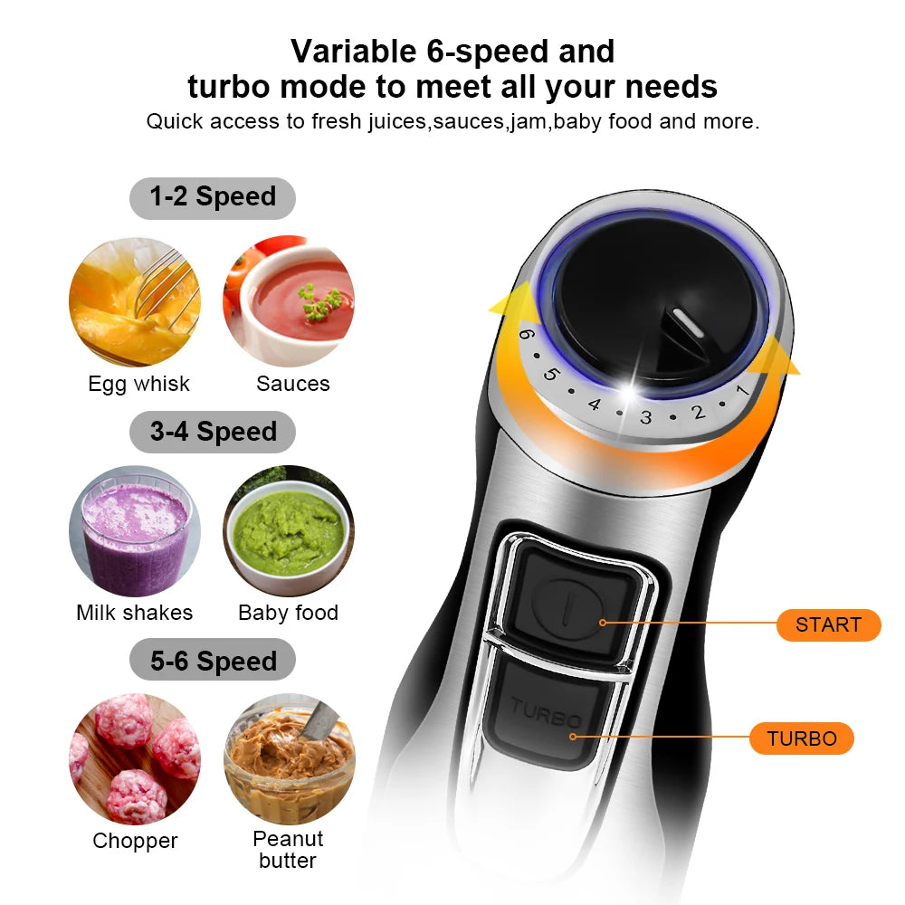 Frullatore a immersione BioloMix 4 in 1 ad alta potenza da 1200 W, con tritatutto e bicchiere per frullati, lame per ghiaccio in acciaio inossidabile