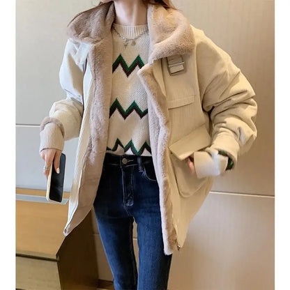 Giacca imbottita da donna, giacca spessa in velluto, inverno 2021, calda, tinta unita, capospalla, manica lunga, vintage, cappotto corto da donna