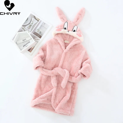 Nuovo accappatoio con cappuccio per neonati Autunno/Inverno 2021, accappatoio per bambini, pigiama caldo in flanella per bambini e bambine, accappatoio in peluche con coniglietto dei cartoni animati.