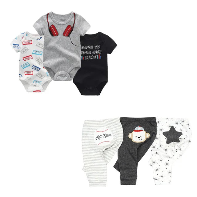 Abbigliamento unisex per neonati in cotone, 6/9/10 pezzi, body e pantaloni, maniche corte, per neonati maschietti.