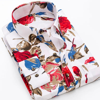 Camicia stampata da uomo, casual, a maniche lunghe, slim fit, da uomo, per lavoro, sociale, abbigliamento di marca, morbida e confortevole KOACUS