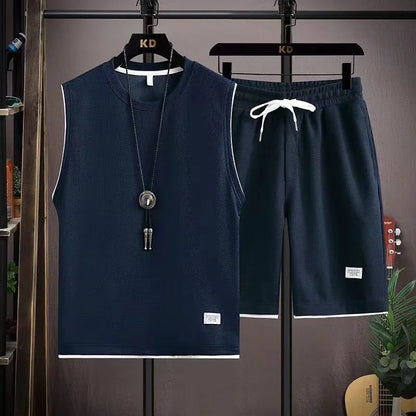 Completo estivo 2024 da uomo, ampio, a maniche corte, casual, con canotta e pantaloncini sportivi, traspirante, ideale per la strada e la gioventù.