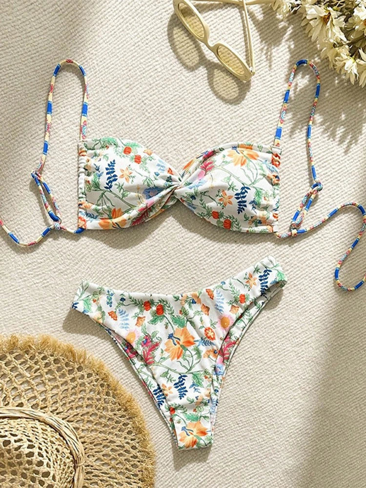Costume da bagno stampato Circyy da donna, senza schienale, con lacci, abbigliamento da spiaggia alla moda, costume da bagno primaverile, estivo, nuovo costume da bagno sexy a due pezzi con spacco