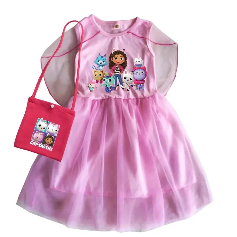 Mochila Gabby's Dollhouse Dress Bambini Gabbys Chat Vestiti Ragazze Manica corta Abiti casual Bambini Matrimonio Principessa Abiti