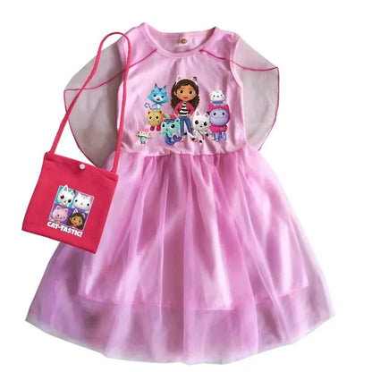 Mochila Gabby's Dollhouse Dress Bambini Gabbys Chat Vestiti Ragazze Manica corta Abiti casual Bambini Matrimonio Principessa Abiti