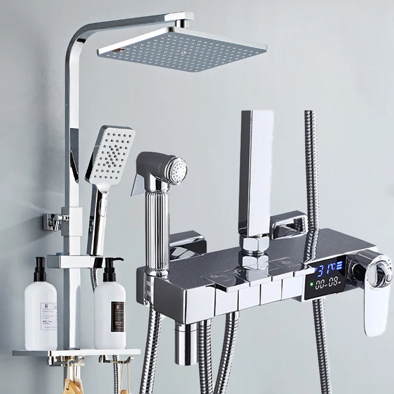 Piano Digital Display Thermostatic Bathroom Shower Set Hot Cold Brass Bathroom Faucets Accessories Digital Piano Shower System