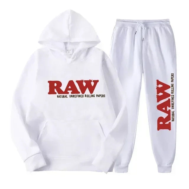 2025 Men's Set RAW Tracksuit men Running Hoodie Sweatpants Men's Set 2 piece set mens outfits  Autumn Winter warm sweatsuits