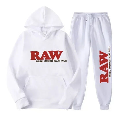 2025 Men's Set RAW Tracksuit men Running Hoodie Sweatpants Men's Set 2 piece set mens outfits  Autumn Winter warm sweatsuits