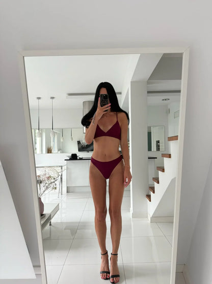 Melphieer 2025 New Wine Red Braided Straps Bikini Cross Back Brazilian Bikinis Set Biquini Swimsuit Swimwear Women Bathing suit