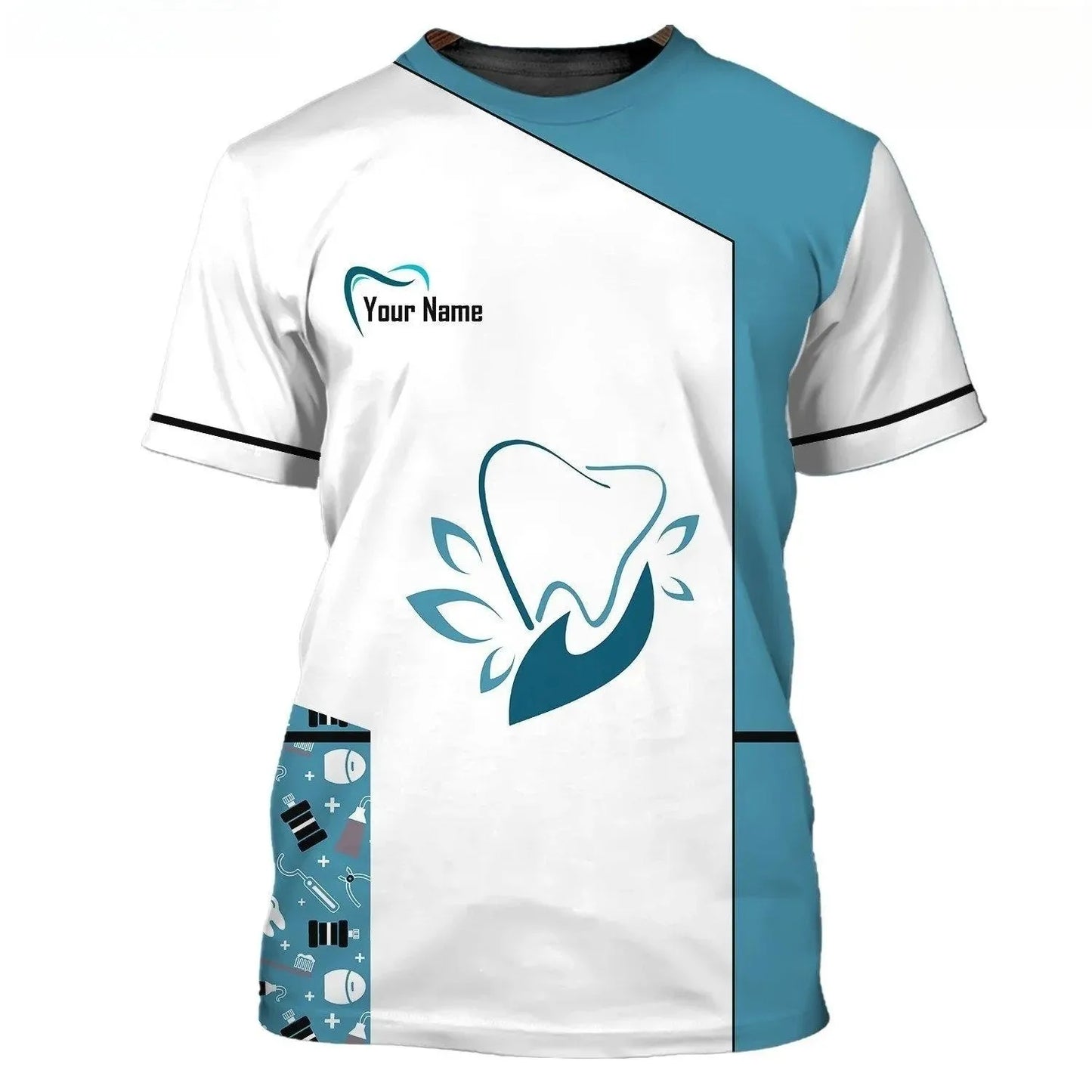 Maglietta girocollo a maniche corte con stampa 3D divertente da dentista, ideale per cosplay hip hop e streetwear.