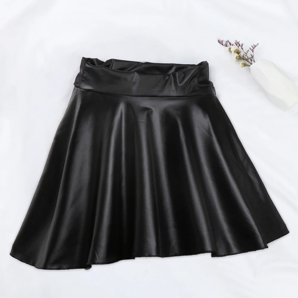 Hot Fashion Skater Multipurpose Elastic Faux Leather Skirts Short Skirt Mini High Waist