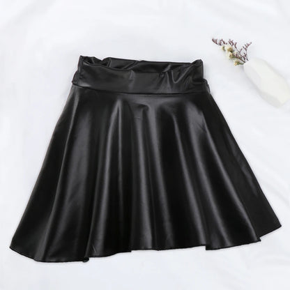 Hot Fashion Skater Multipurpose Elastic Faux Leather Skirts Short Skirt Mini High Waist