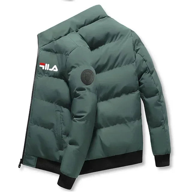 2025 Autumn Winter Men's Short Warm Coat Thick Windshield Casual Printed Zipper Jacket For Outdoor Activities And Street Style
